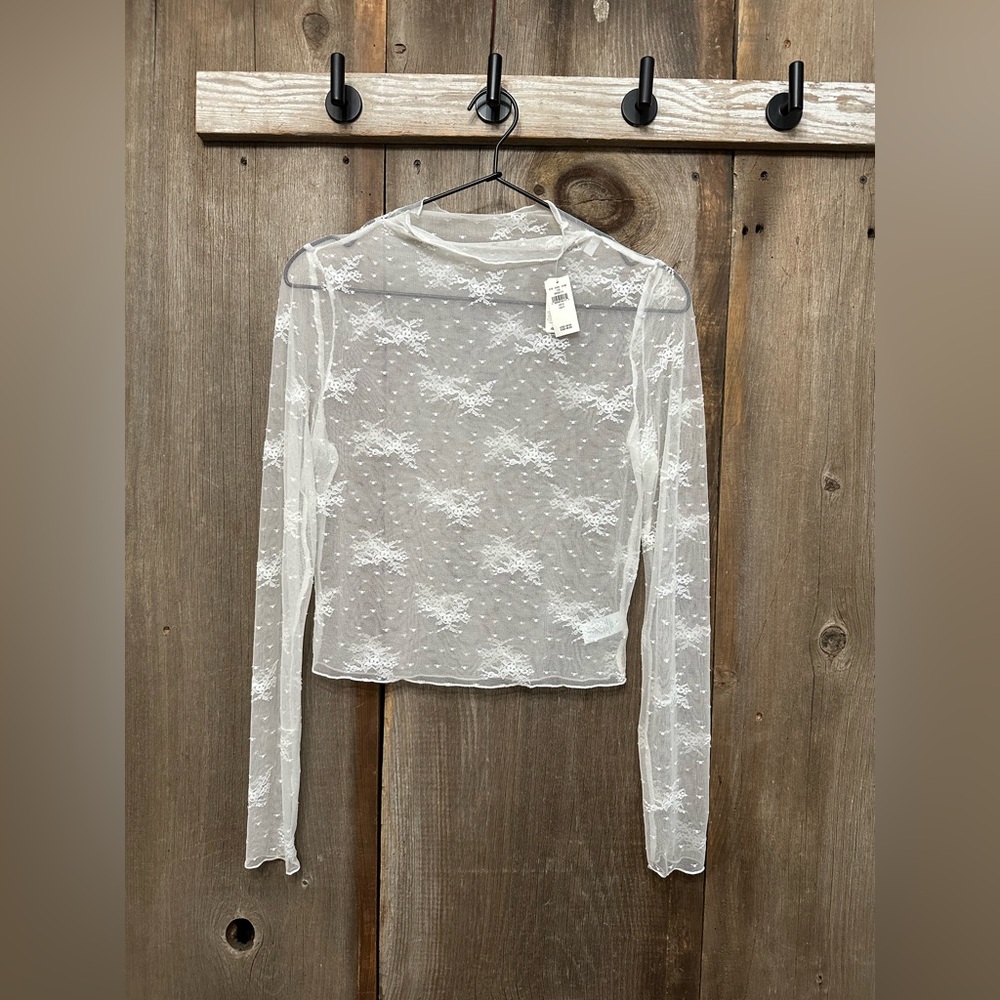 Aerie Level Up Lace Layering T-shirt in Soft Muslin Size Small